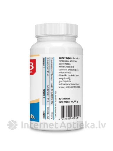 Kalcijs 400 mg + D3 5 μg. tabletes, 30 gb. | internetaptieka.lv