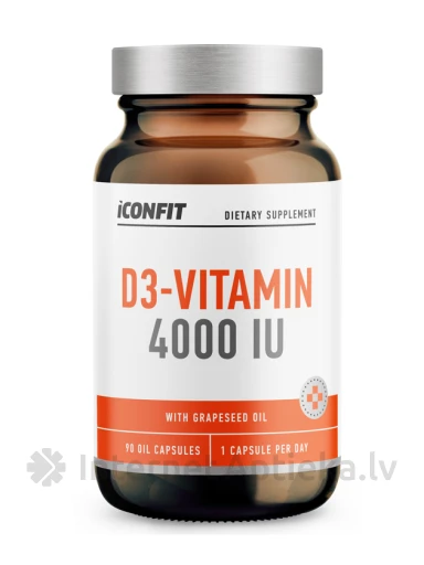 ICONFIT D vitamīns 4000 SV ar vīnogu sēklu eļļu, 90 kapsulas | internetaptieka.lv