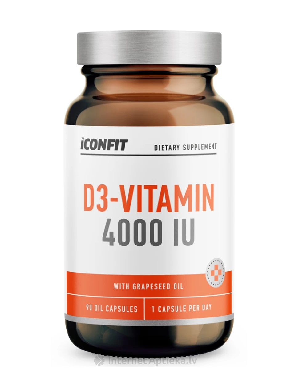 ICONFIT D vitamīns 4000 SV ar vīnogu sēklu eļļu, 90 kapsulas | internetaptieka.lv