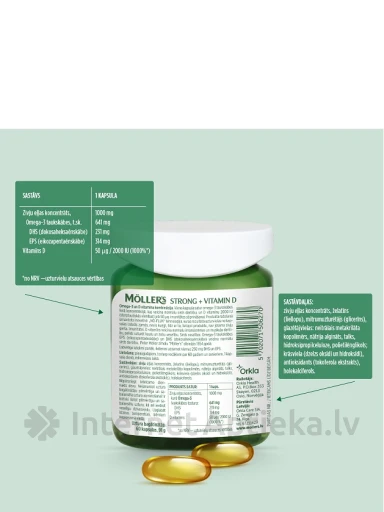 Moller's Strong + D vitamin 2000 IU, 60 kapsulas | internetaptieka.lv