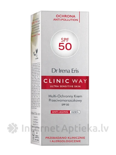 Clinic Way Anti-Pollution SPF50 антивозрастной дермокрем на день, 40 мл | internetaptieka.lv