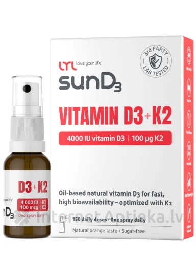 LYL Sun D3 vitaminas D3+K2 purškalas, 15 ml | internetaptieka.lv