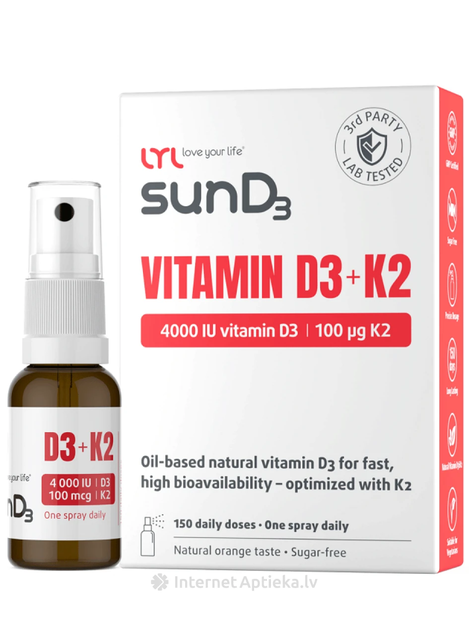 LYL Sun D3 vitaminas D3+K2 purškalas, 15 ml | internetaptieka.lv