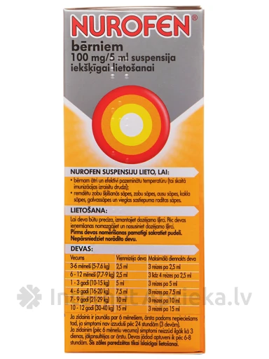 Nurofen суспензия для младенцев и детей, с апельсиновым вкусом, 100 мл | internetaptieka.lv