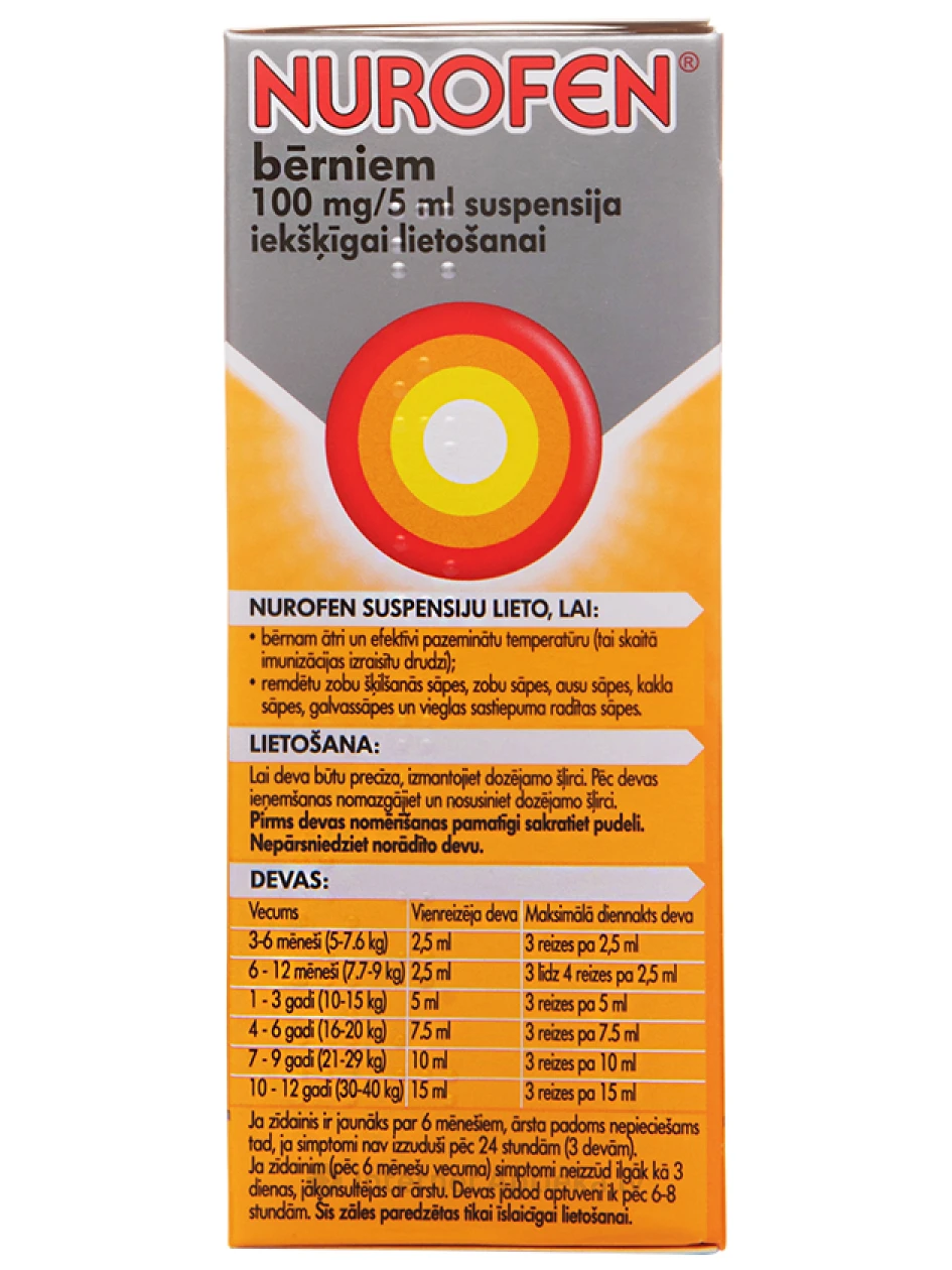 Nurofen suspensija mazuļiem un bērniem (apelsīnu garša), 100 ml | internetaptieka.lv