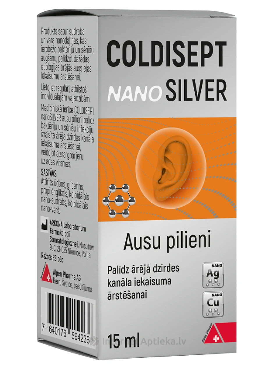 Coldisept Nano Silver, ушные капли, 15мл