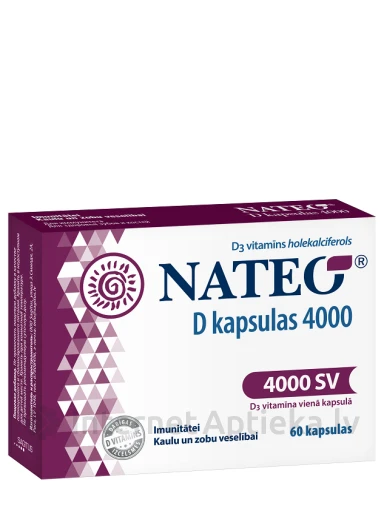 NATEO D 4000 SV D vitamīns kapsulās, 60 gab | internetaptieka.lv
