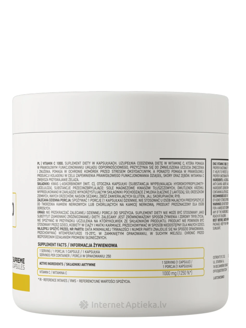 OstroVit Kapsulas Vitamin C 1000 mg, 250 gb. | internetaptieka.lv