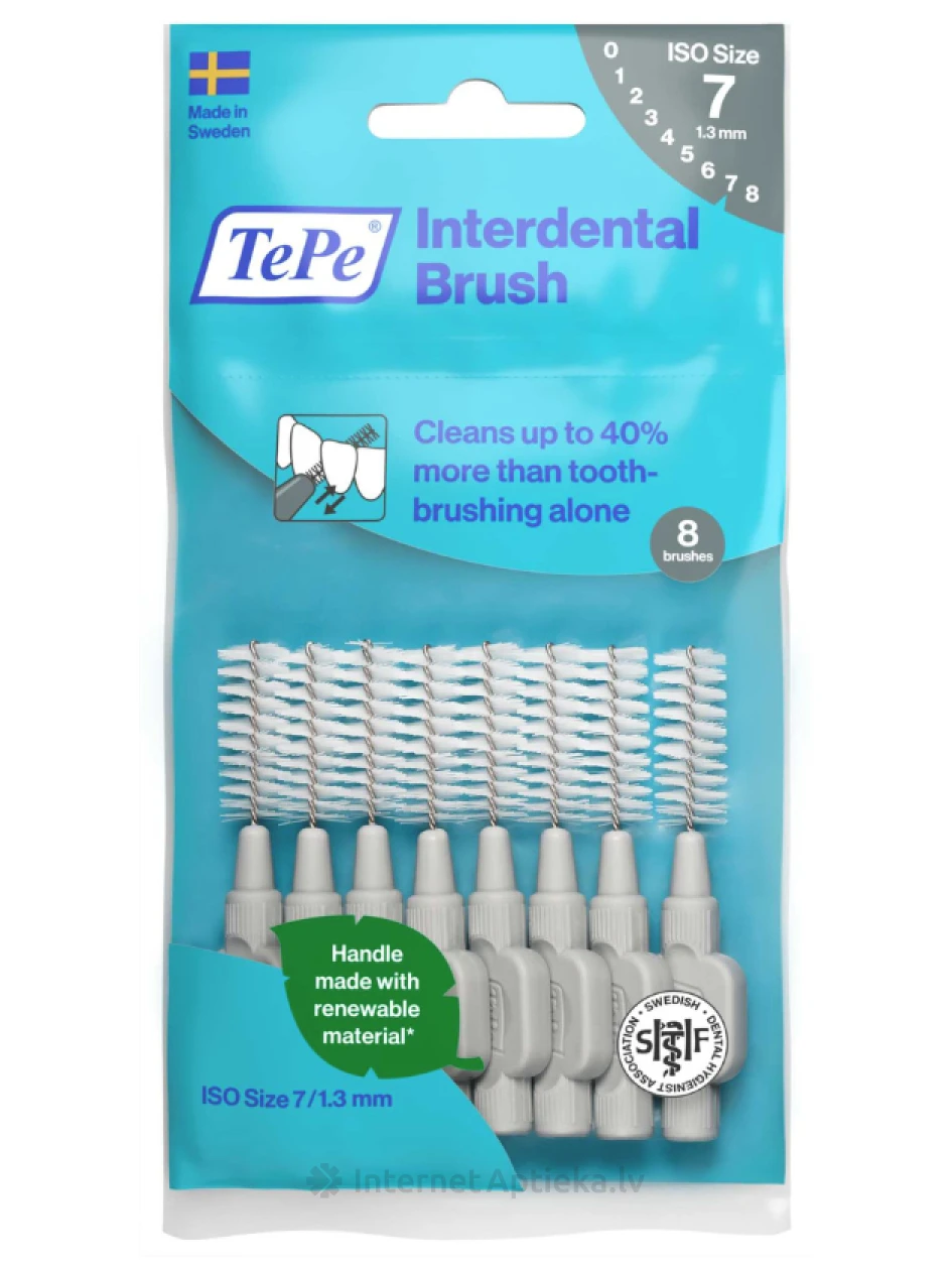 TePe Interdental Brush vahehambaharjad 1,3 mm, hall, 8 tk | internetaptieka.lv