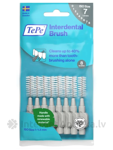 TePe Interdental Brush vahehambaharjad 1,3 mm, hall, 8 tk | internetaptieka.lv