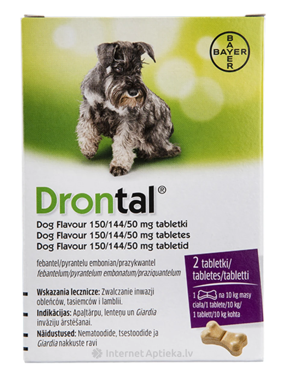 Drontal Dog Flavor ussitõrje tabletid koertele, 150/144/50mg, 2 tk. | internetaptieka.lv