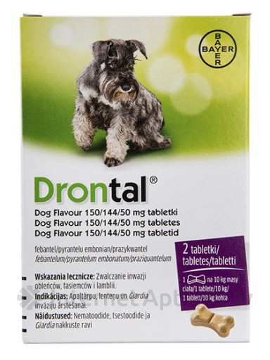 Drontal Dog Flavour антигельминтные таблетки для собак, 150/144/50мг, 2 шт.