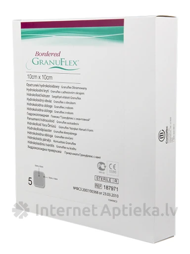 Granuflex Bordered Hidrokoloīds pārsējs 10 x 10 cm, 5 gb. | internetaptieka.lv