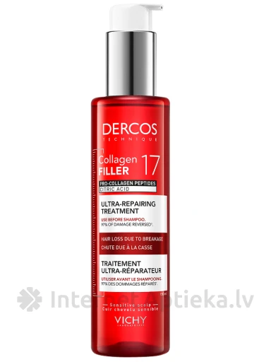 Vichy Dercos COLLAGEN 17 FILLER Spetsiaalne taastav toode juuste väljalangemise vastu enne šampooniga pesemist, 150 ml | internetaptieka.lv
