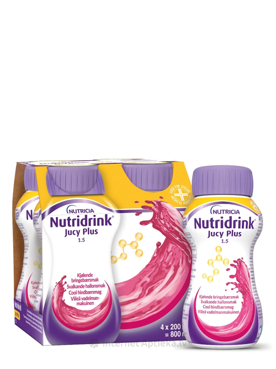 NUTRIDRINK JUCY PLUS (värskendava vaarikamaitsega), 4X200 ml | internetaptieka.lv