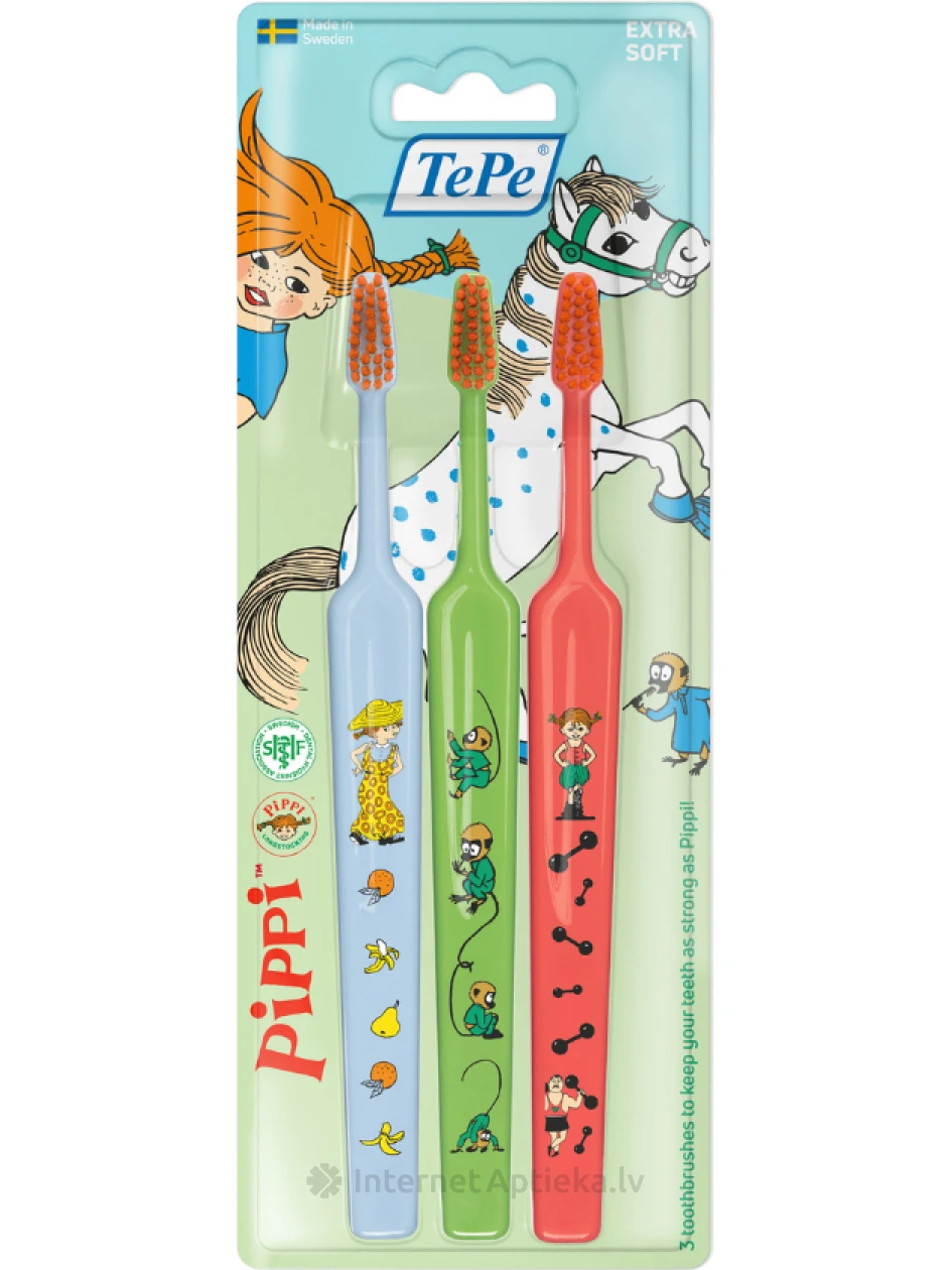 TePe Kids Pippi zobu birste, īpaši mīksta (no 3 gadu vecuma), 3 gb. | internetaptieka.lv