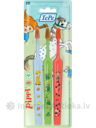 TePe Kids Pippi zobu birste, īpaši mīksta (no 3 gadu vecuma), 3 gb. | internetaptieka.lv