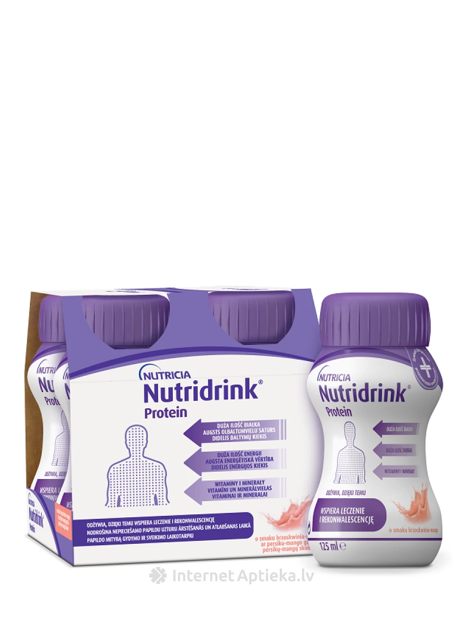 Nutricia Nutridrink Protein ar persiku un mango garšu, 4 x 125 ml | internetaptieka.lv