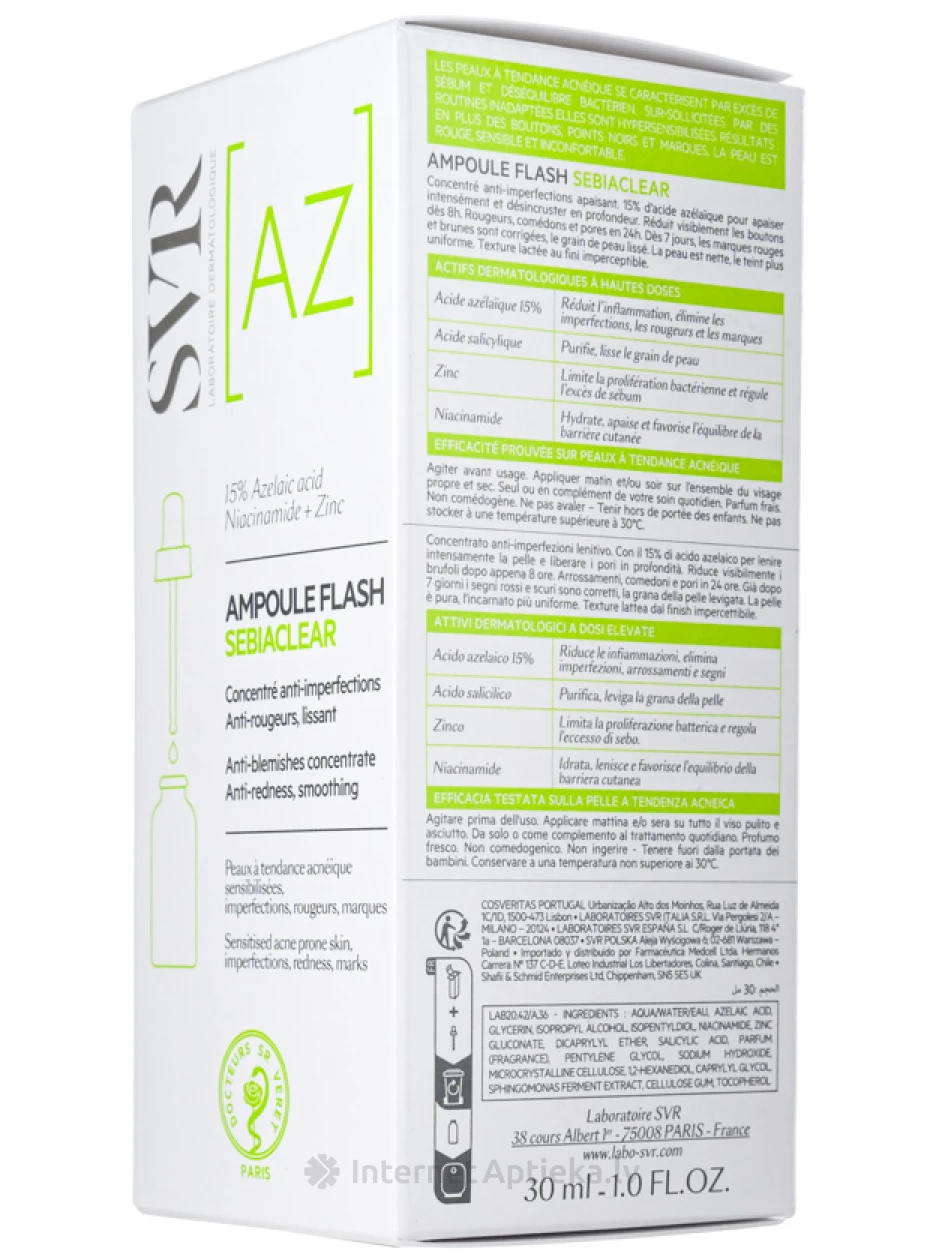 SVR SEBIACLEAR AMPOULE [AZ] FLASH kontsentreeritud näoseerum aselaiinhappega, 30 ml | internetaptieka.lv