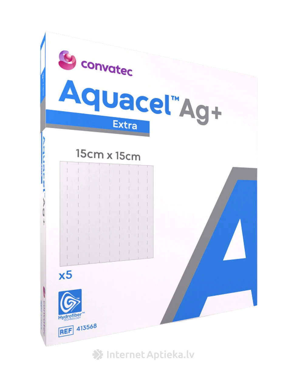 Aquacel Extra Ag+ повязка для заживления ран 15 х 15 см, 5 шт. | internetaptieka.lv