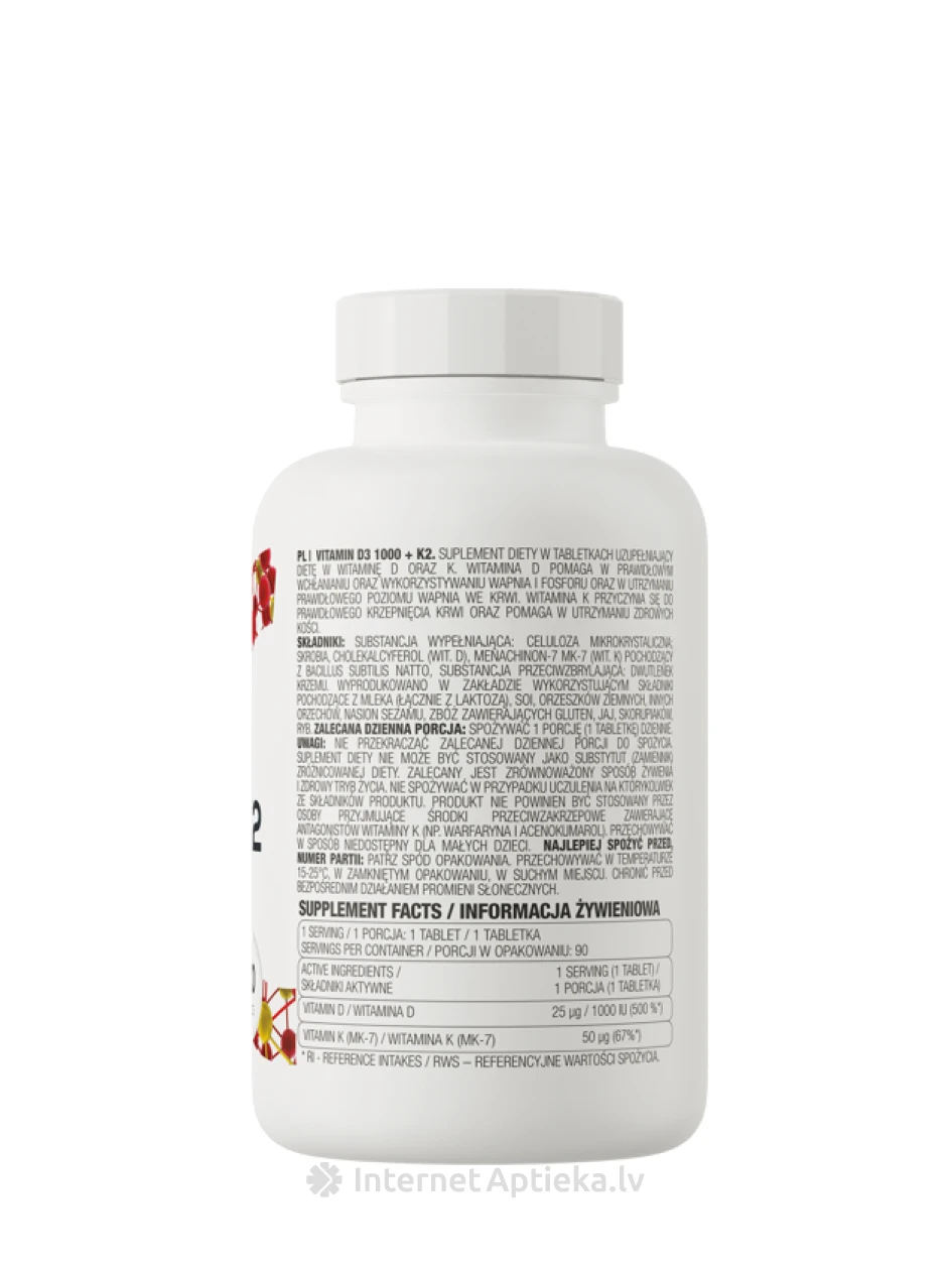OstroVit Vitamīns D3 + K2 tabletes, 90 gb. | internetaptieka.lv