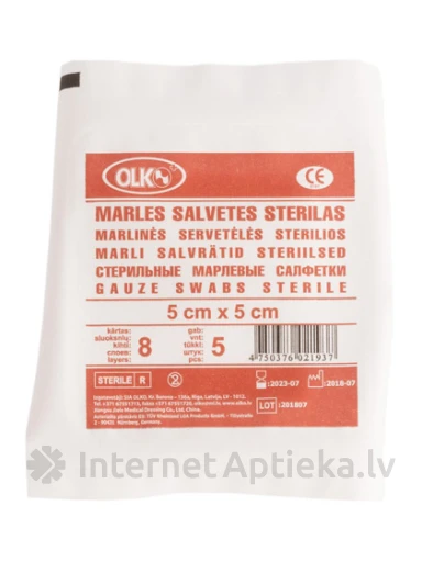 Olko марлевые салфетки - Стерильные 5 см x 5 см, 5 шт. | internetaptieka.lv