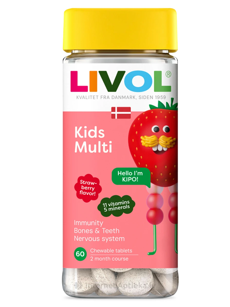LIVOL Kids Multi maasika maitsega, 60 närimistabletti | internetaptieka.lv