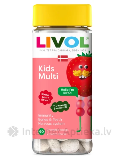 LIVOL Kids Multi maasika maitsega, 60 närimistabletti | internetaptieka.lv