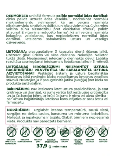 CLARIWELL® DERMOKLER ādas veselībai, 60 kapsulas | internetaptieka.lv