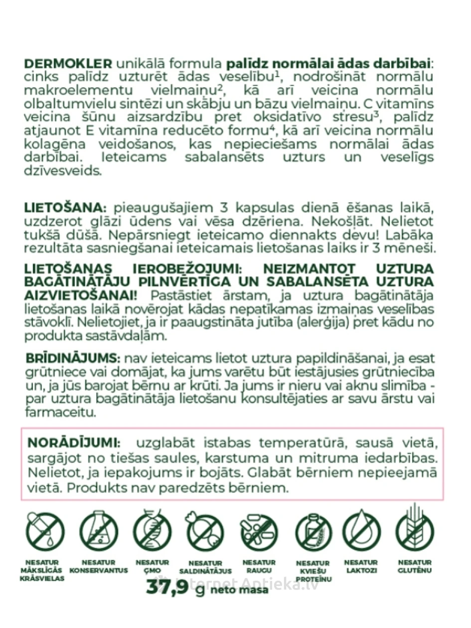 CLARIWELL® DERMOKLER ādas veselībai, 60 kapsulas | internetaptieka.lv