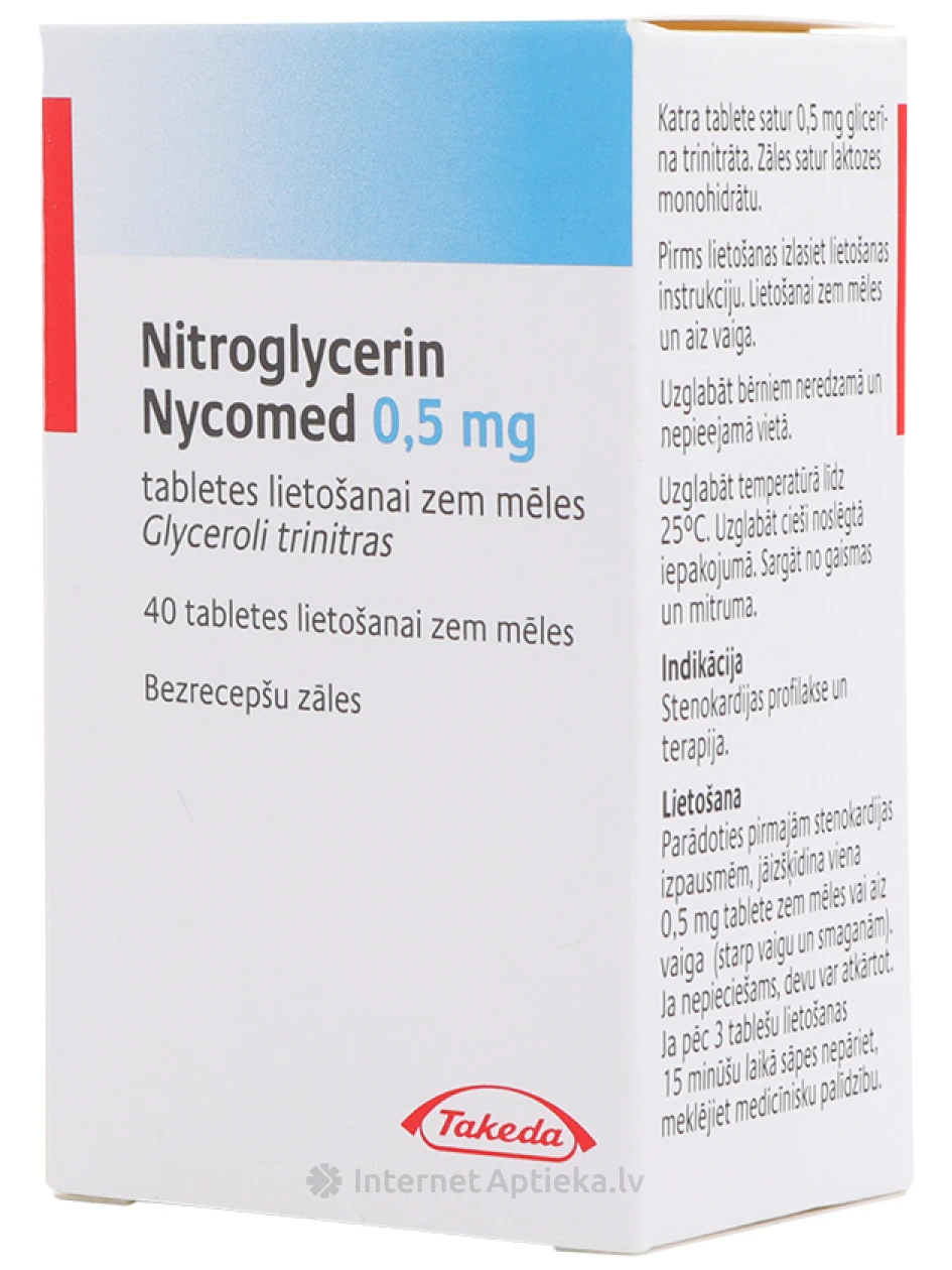 Nitroglicerīns Nycomed, 40 tabletes lietošanai zem mēles | internetaptieka.lv