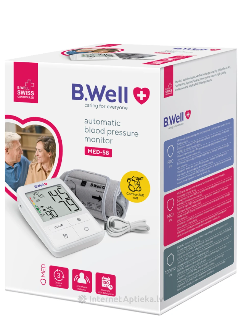 B.Well MED-58 automātiskais asinsspiediena mērītājs ar Comfort360 manšete | internetaptieka.lv