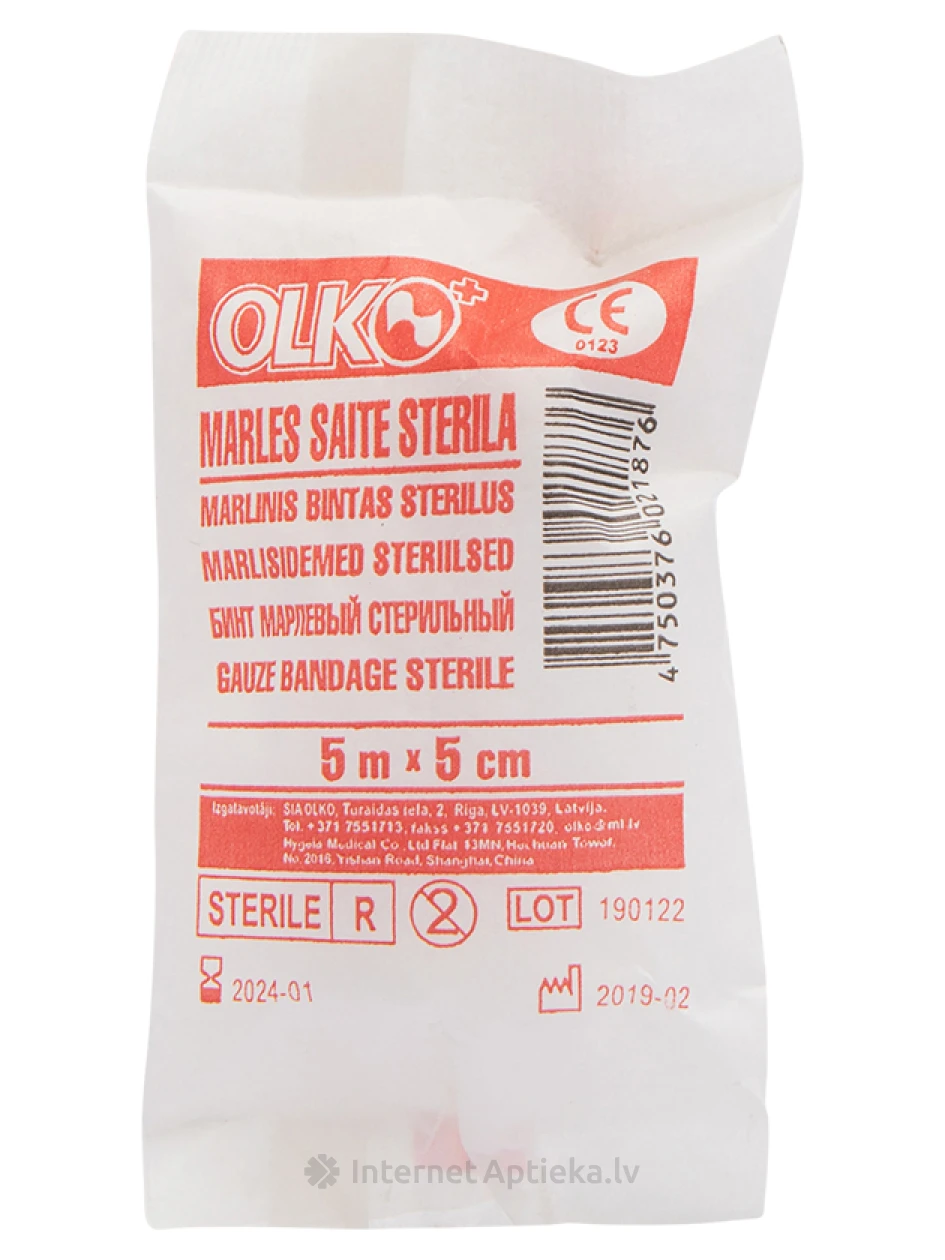 Olko marliside - steriilne, 5 m x 5 cm, pakendis, 1 tk. | internetaptieka.lv