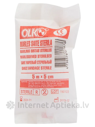 Olko марлевая повязка - стерильная, 5 м х 5 см, в упаковке, 1 шт. | internetaptieka.lv