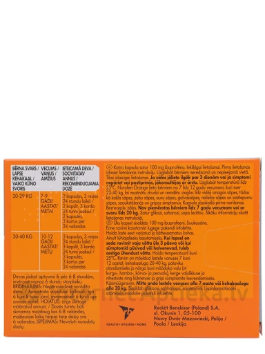 Nurofen Orange bērniem 100 mg, apelsīnu, 12 košļājamās kapsulas | internetaptieka.lv