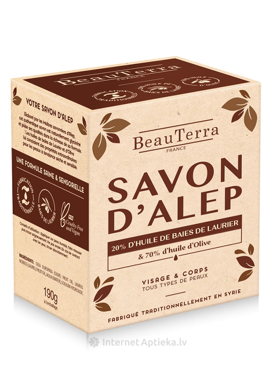 BeauTerra Alepo мыло с лавровым маслом, 190 г | internetaptieka.lv