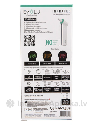 Evolu Non-Contact bez kontakta elektroniskais termometrs, 1 gb. | internetaptieka.lv