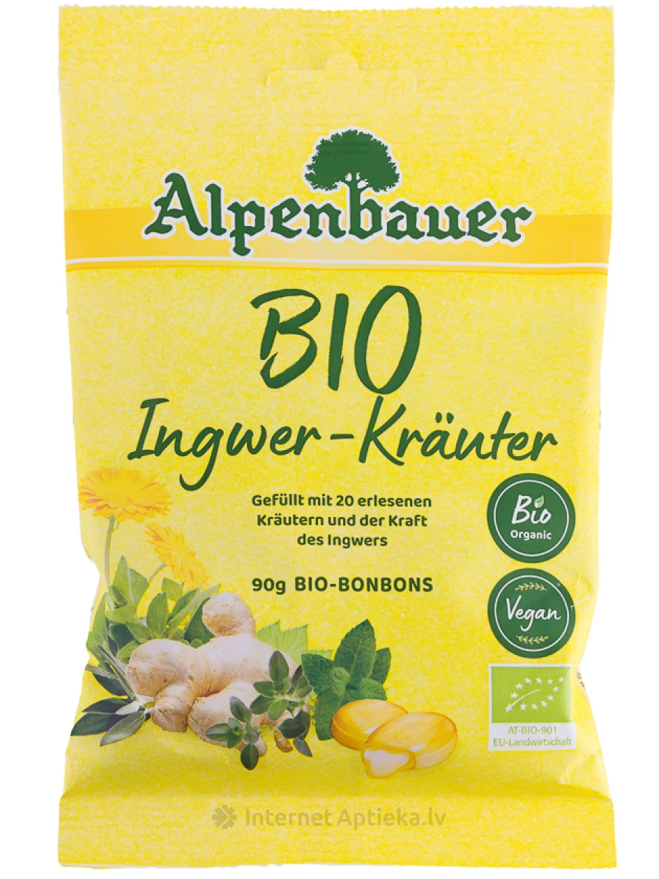 Alpenbauer Bio конфеты, экстракт 20 трав и имбирь, 90 г | internetaptieka.lv