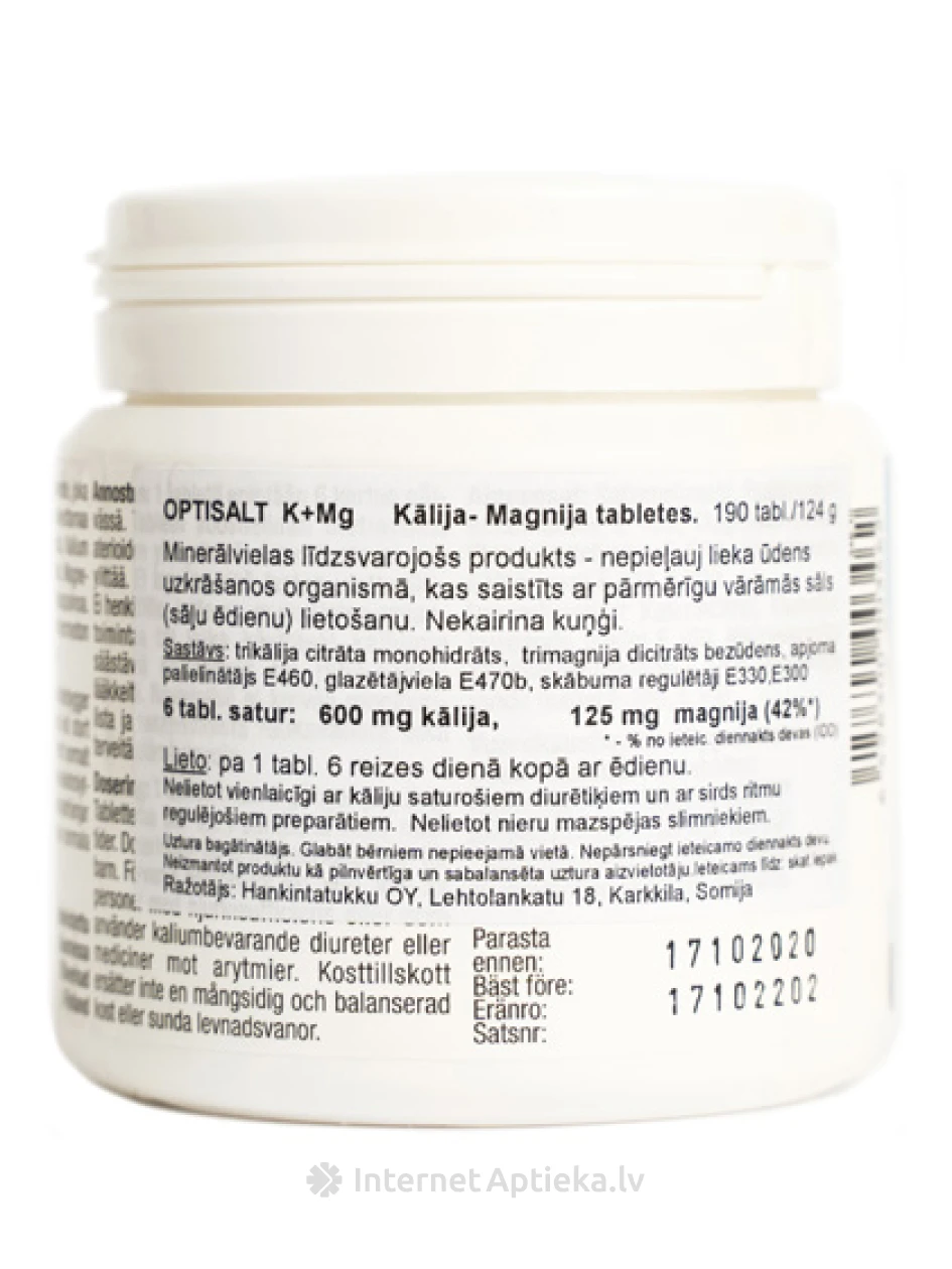 Optisalt K + Mg, 190 капсул | internetaptieka.lv