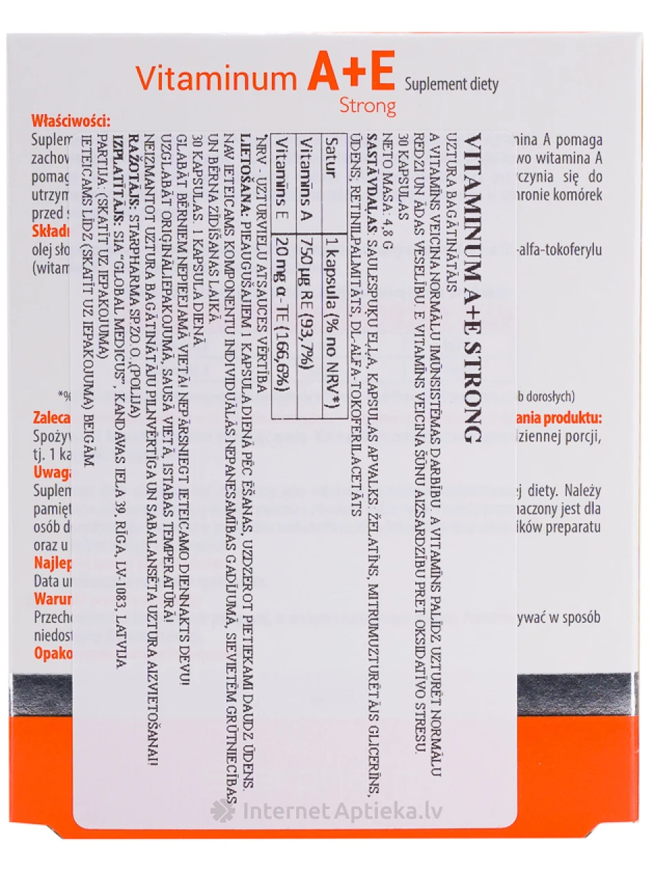 Витамин А+Е, 30 шт. | internetaptieka.lv