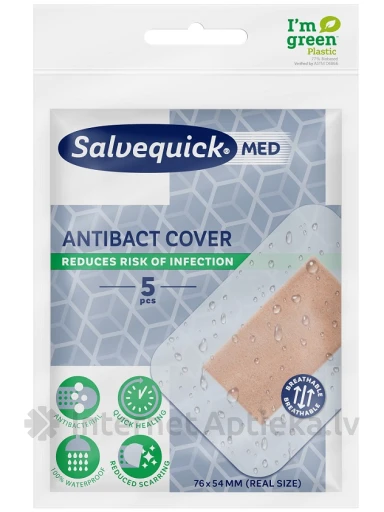 Salvequick Antibact Cover antibakteriāli pārsēji, 5 gb. | internetaptieka.lv