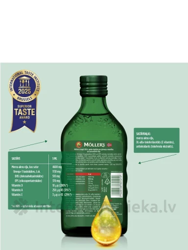 Möller′s Omega-3 zivju eļļa ar dabīgu garšu 250ml, 250 ml | internetaptieka.lv