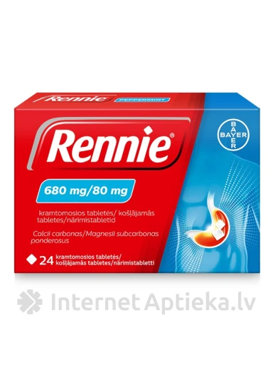Rennie 680 mg/80 mg, 24 košļājamās tabletes | internetaptieka.lv
