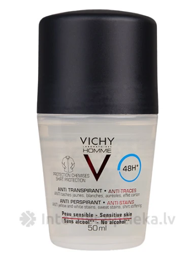 Vichy Homme 48H Anti-Stain Dezodorants vīriešiem, 50 ml | internetaptieka.lv