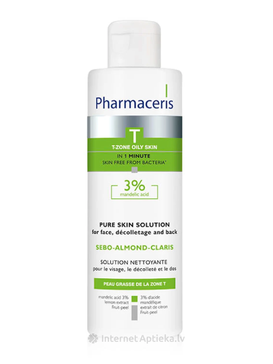 Pharmaceris Sebo-Almond-Claris 3% attīrošs šķīdums sejai, dekloltē zonai, mugurai, 190 ml | internetaptieka.lv