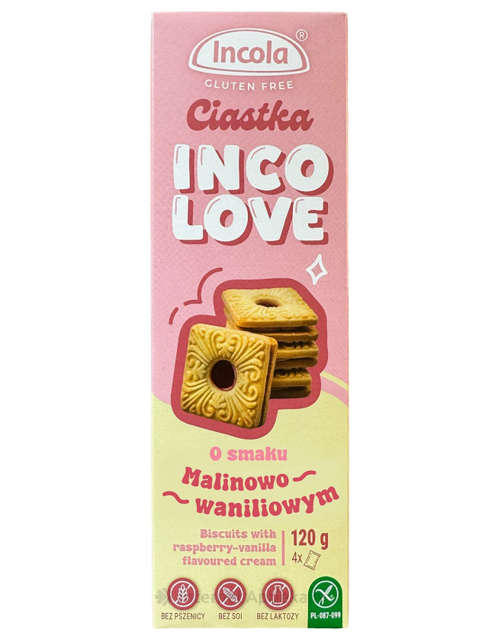 INCOLA Gluten-free Bezglutēna cepumi ar aveņu un vaniļas krēmu, 125 g | internetaptieka.lv