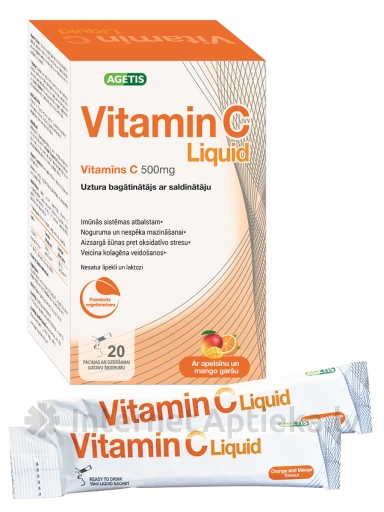 Agetis Vitamin C liquid 500mg, 20 paciņas | internetaptieka.lv