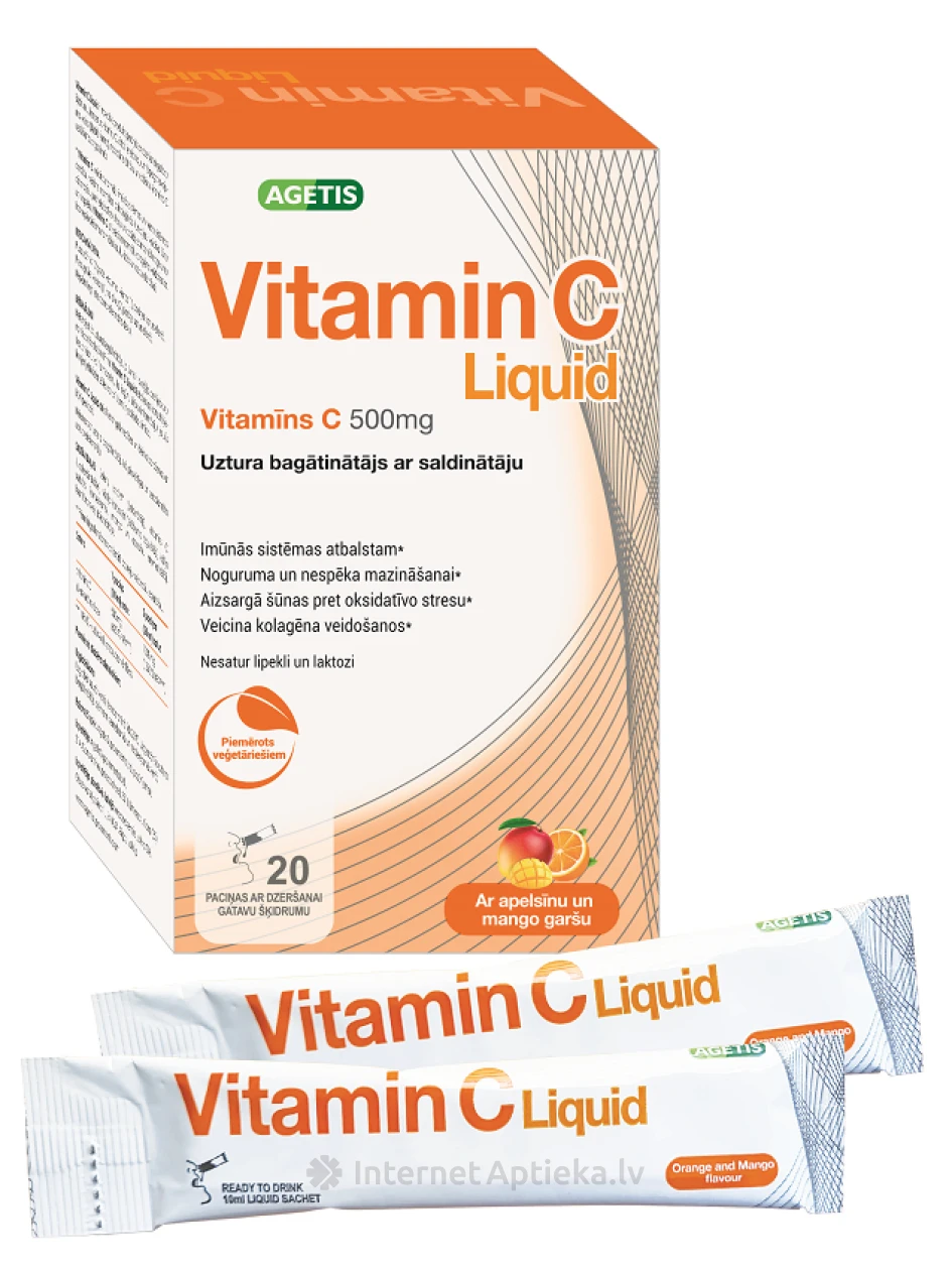 Agetis Vitamin C liquid 500mg, 20 пакетиков | internetaptieka.lv