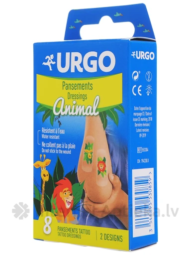 Водонепроницаемый пластырь Urgo Tatoo для детей 25 х 72 мм, 8 шт. | internetaptieka.lv