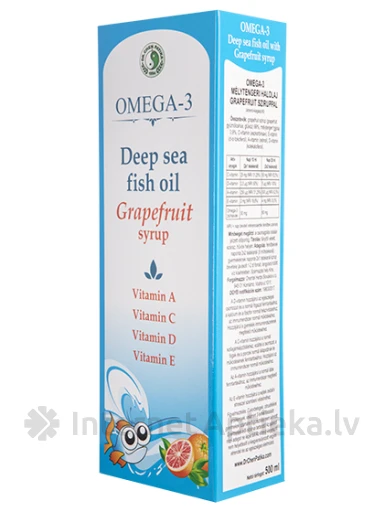Omega-3 zivju eļļa ar greipfrūtu sīrupu un vitamīniem, 500 ml | internetaptieka.lv